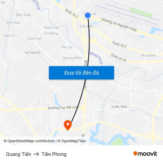 Quang Tiến to Tiền Phong map