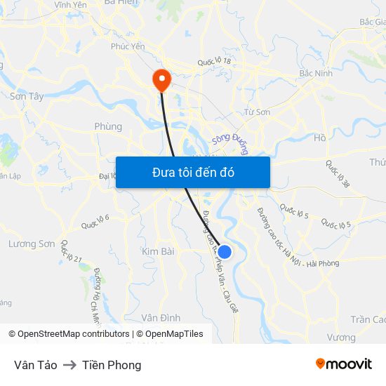 Vân Tảo to Tiền Phong map