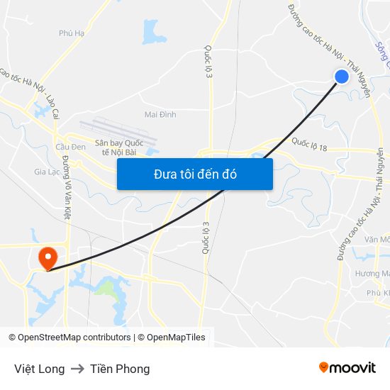 Việt Long to Tiền Phong map