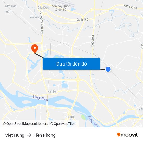 Việt Hùng to Tiền Phong map