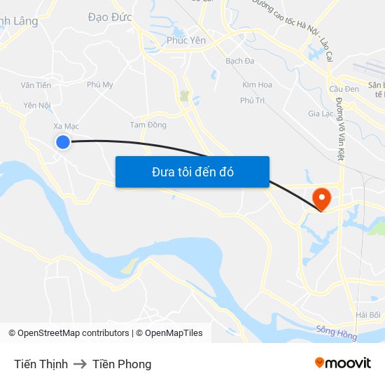 Tiến Thịnh to Tiền Phong map