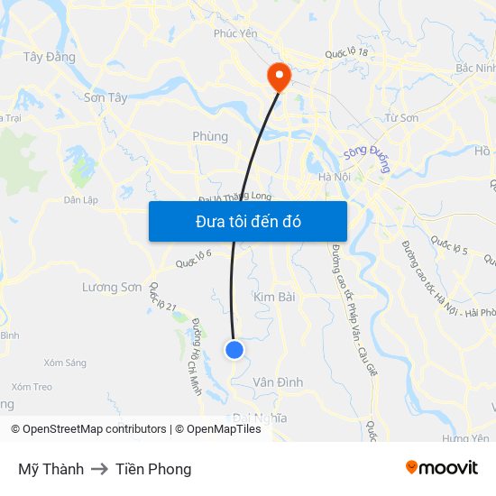 Mỹ Thành to Tiền Phong map