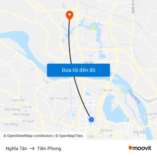 Nghĩa Tân to Tiền Phong map