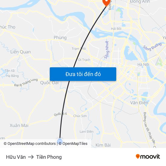 Hữu Văn to Tiền Phong map