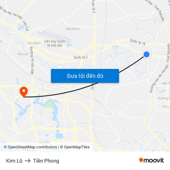 Kim Lũ to Tiền Phong map