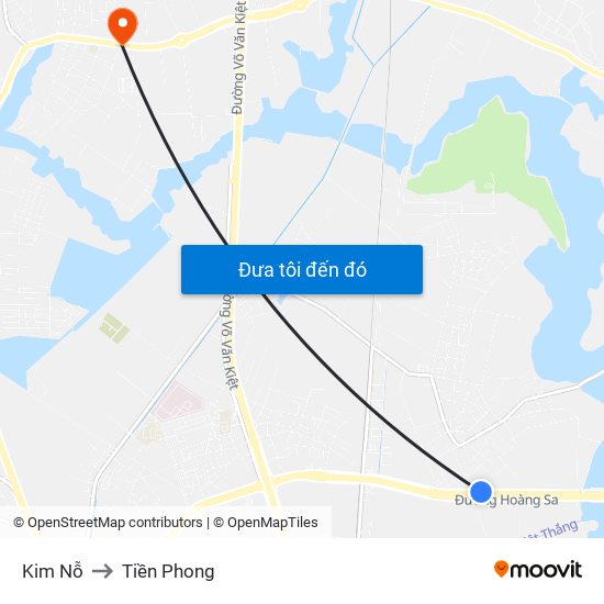 Kim Nỗ to Tiền Phong map