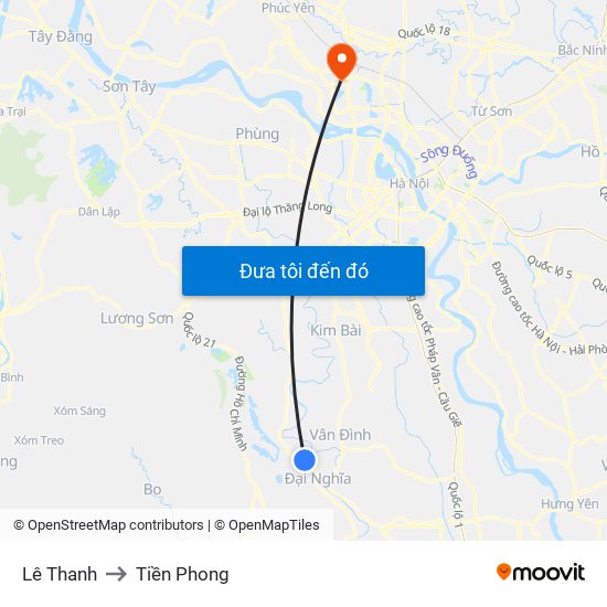 Lê Thanh to Tiền Phong map