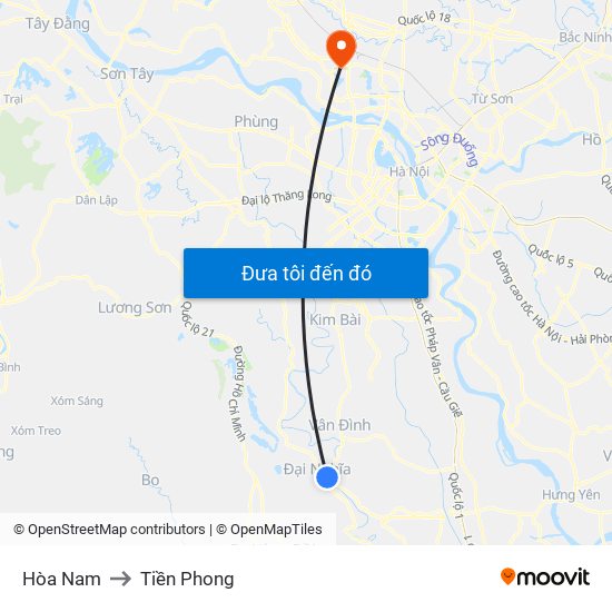 Hòa Nam to Tiền Phong map
