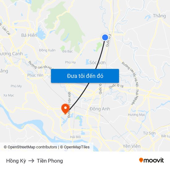Hồng Kỳ to Tiền Phong map