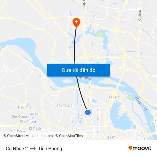 Cổ Nhuế 2 to Tiền Phong map