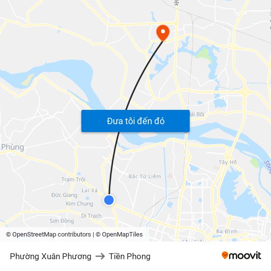 Phường Xuân Phương to Tiền Phong map