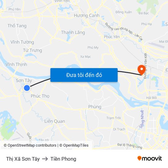 Thị Xã Sơn Tây to Tiền Phong map
