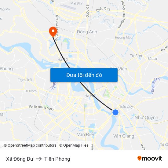Xã Đông Dư to Tiền Phong map