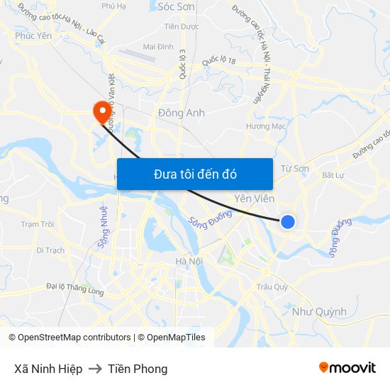 Xã Ninh Hiệp to Tiền Phong map