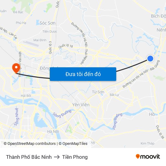 Thành Phố Bắc Ninh to Tiền Phong map