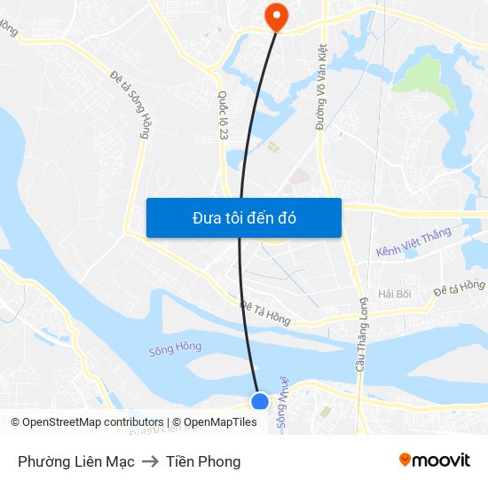 Phường Liên Mạc to Tiền Phong map
