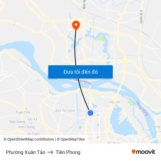 Phường Xuân Tảo to Tiền Phong map
