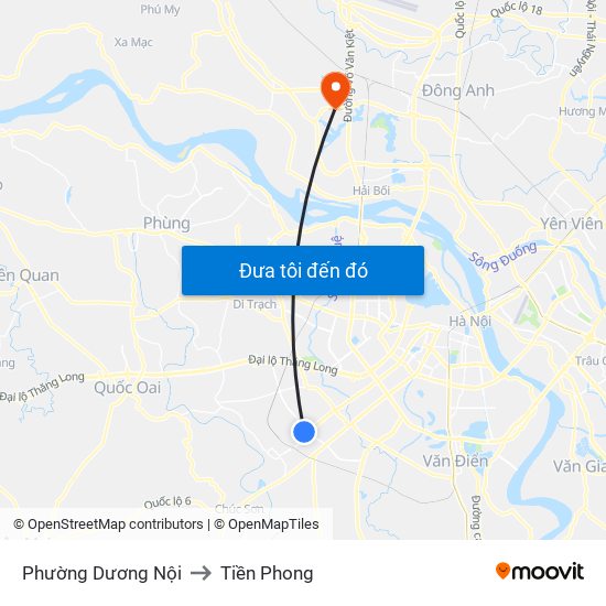 Phường Dương Nội to Tiền Phong map