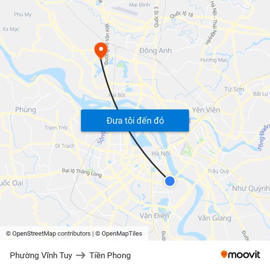 Phường Vĩnh Tuy to Tiền Phong map