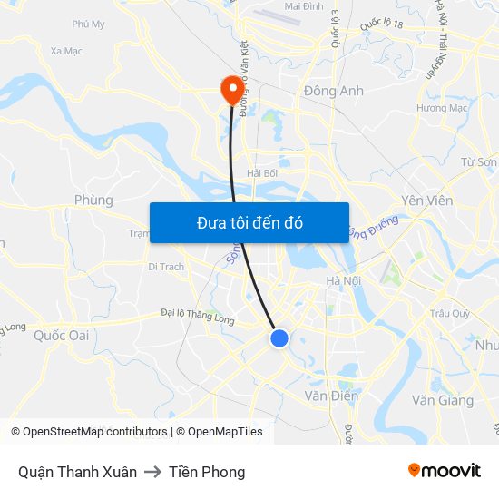 Quận Thanh Xuân to Tiền Phong map