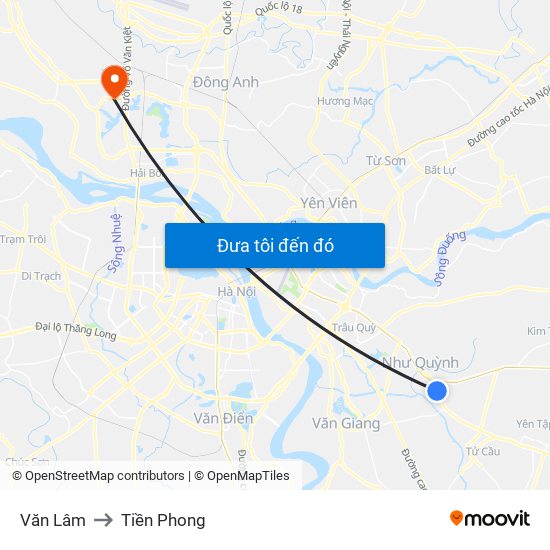 Văn Lâm to Tiền Phong map