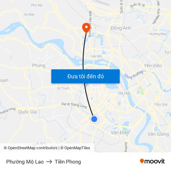 Phường Mộ Lao to Tiền Phong map