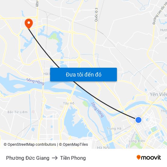 Phường Đức Giang to Tiền Phong map