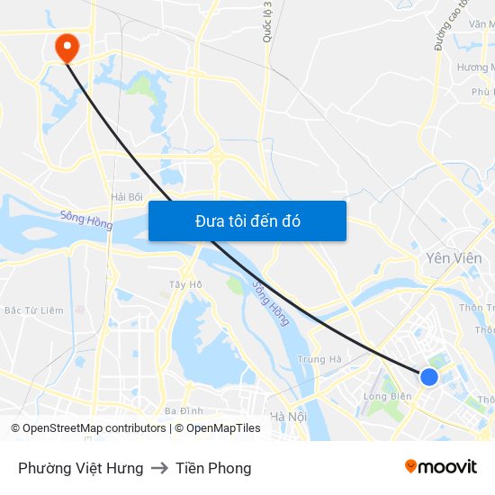 Phường Việt Hưng to Tiền Phong map