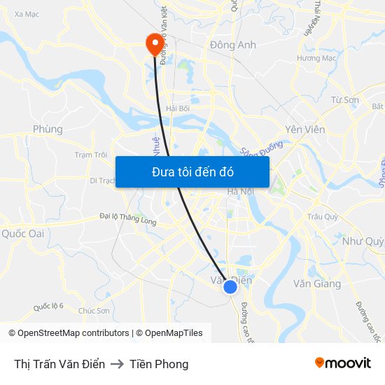 Thị Trấn Văn Điển to Tiền Phong map