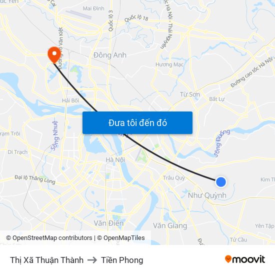 Thị Xã Thuận Thành to Tiền Phong map