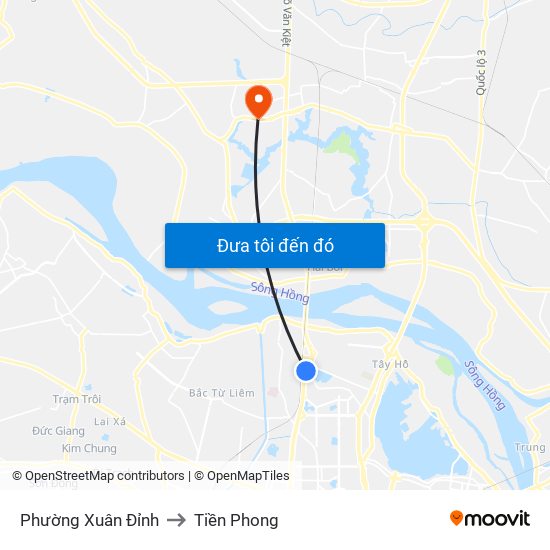 Phường Xuân Đỉnh to Tiền Phong map