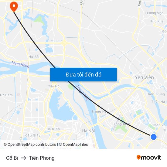 Cổ Bi to Tiền Phong map