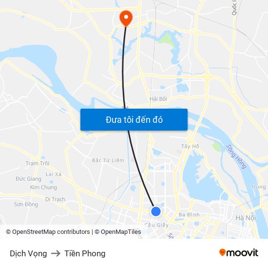 Dịch Vọng to Tiền Phong map