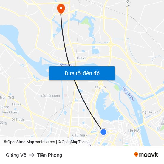 Giảng Võ to Tiền Phong map