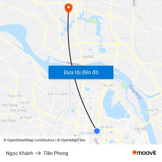 Ngọc Khánh to Tiền Phong map