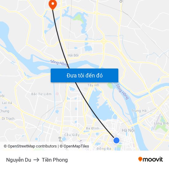 Nguyễn Du to Tiền Phong map