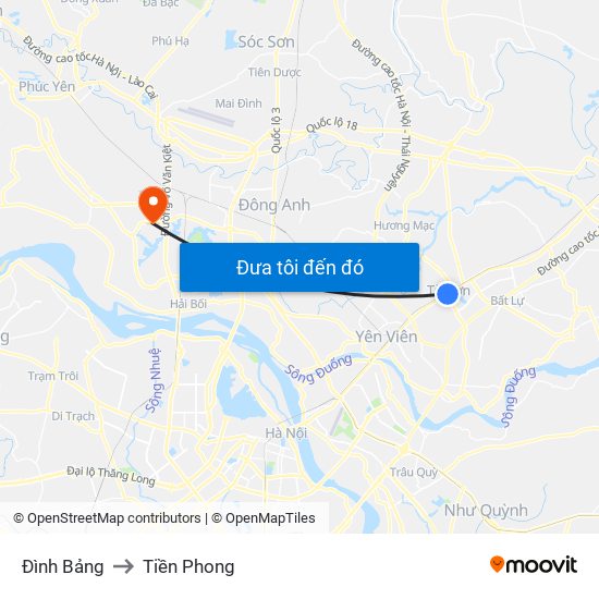 Đình Bảng to Tiền Phong map