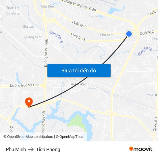 Phú Minh to Tiền Phong map
