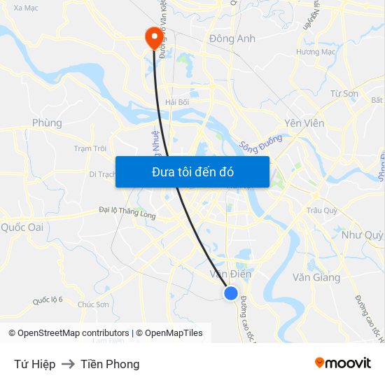 Tứ Hiệp to Tiền Phong map