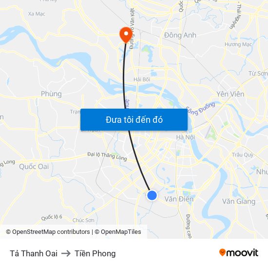 Tả Thanh Oai to Tiền Phong map