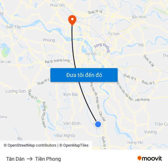 Tân Dân to Tiền Phong map