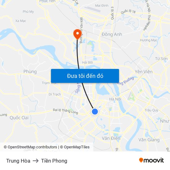 Trung Hòa to Tiền Phong map