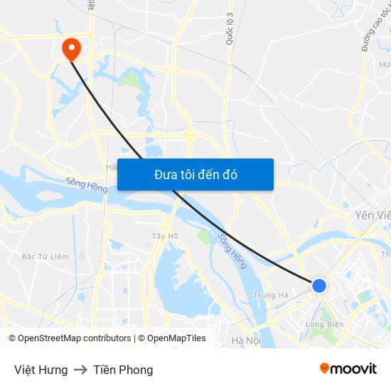Việt Hưng to Tiền Phong map