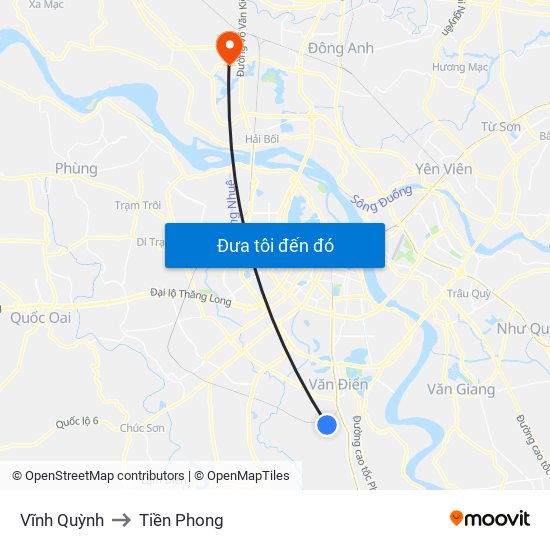 Vĩnh Quỳnh to Tiền Phong map
