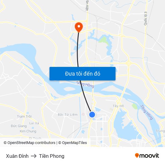 Xuân Đỉnh to Tiền Phong map