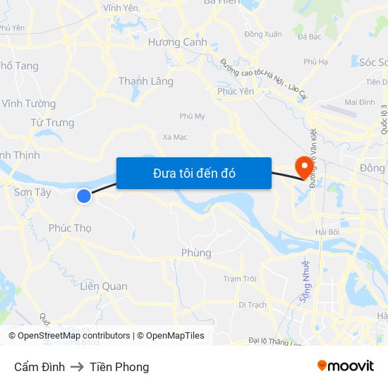 Cẩm Đình to Tiền Phong map