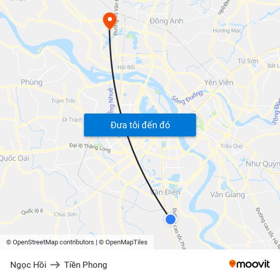 Ngọc Hồi to Tiền Phong map