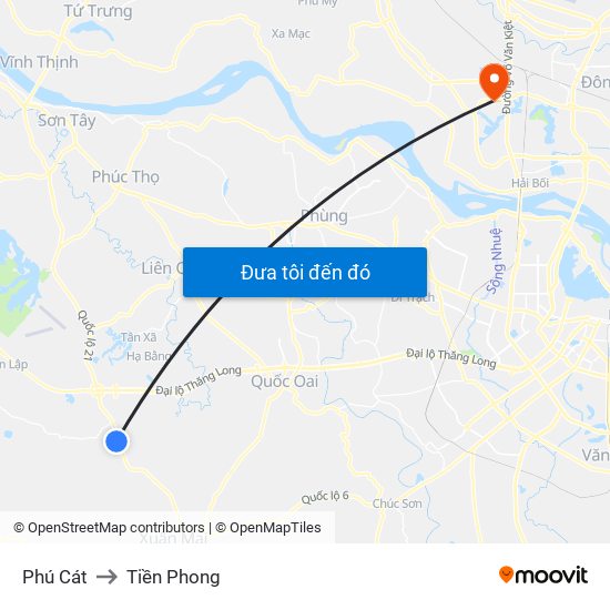 Phú Cát to Tiền Phong map