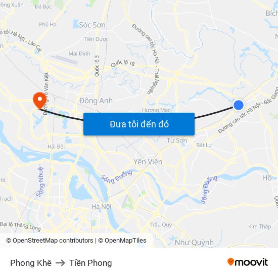 Phong Khê to Tiền Phong map