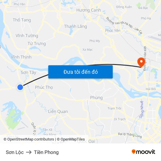 Sơn Lộc to Tiền Phong map
